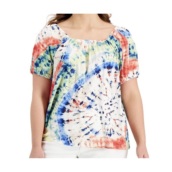 Style & Co Off The Shoulder‎ Tie Dye Top Womens PXL Pastel Boho Vacation Beach - Picture 1 of 8